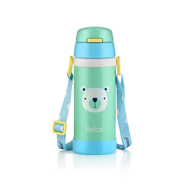RELAX 360ML CALINE STAINLESS STEEL KIDS THERMAL FLASK WITH STRAW - BEAR