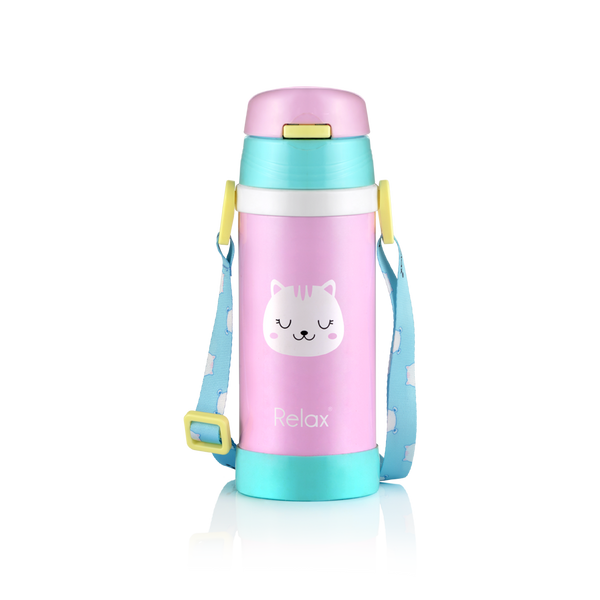 RELAX 360ML CALINE STAINLESS STEEL KIDS THERMAL FLASK WITH STRAW - CAT